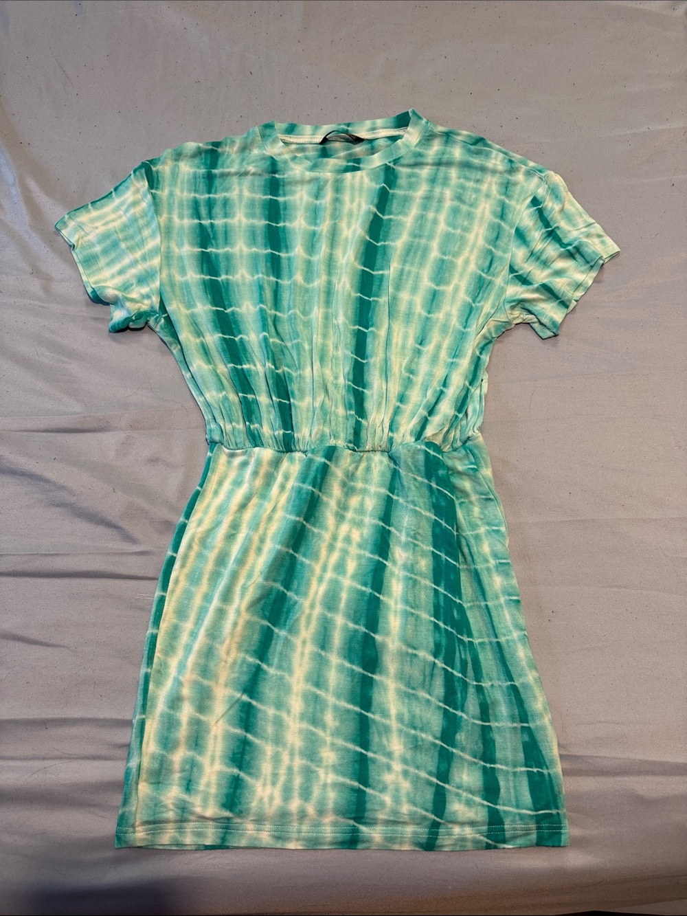 SHEIN Teal Tie-Dye Short Sleeve Mini Dress